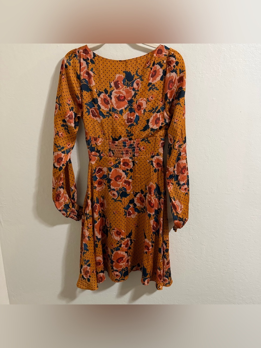 Free People Morning Light Mini Dress | Floral Polka Dot Satin size 0 flowy boho - Picture 8 of 10